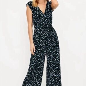LOFT Black Floral Wide-Leg Jumpsuit